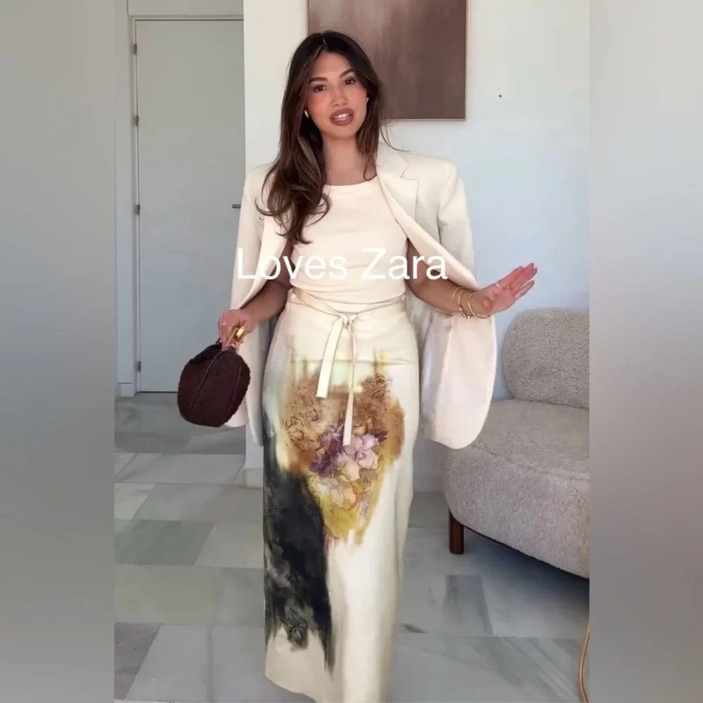 Zara Cream and Brown Midi Skirt - Picture 2 of 12